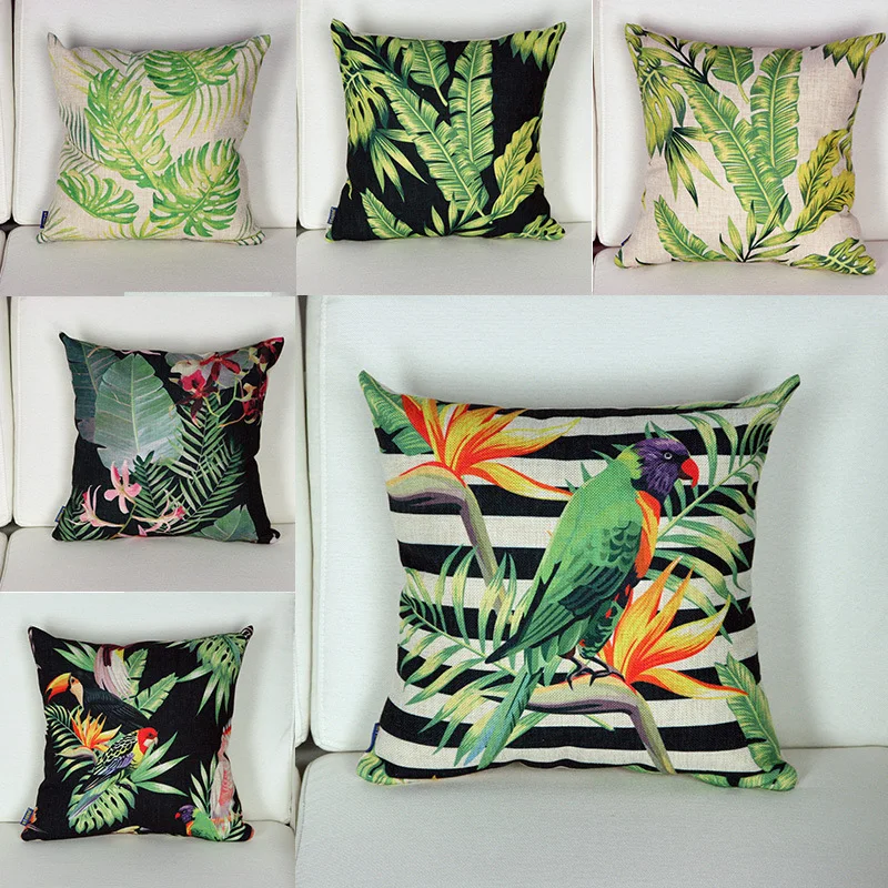 

Rainforest Southeast Asian Style Plant Pillow Linen Cover Cushion Cover Parrot Pillow Decorative Throw Pillows Case Home Decor