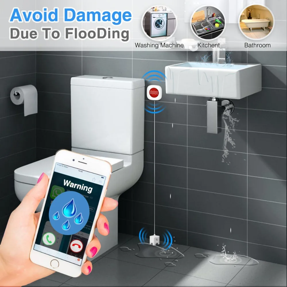 KOOCHUWAH Smart Water Leakage Protection Sensor GSM Wireless Flood Sensor Aqua Auto Call SMS Water Detectors Security for Home