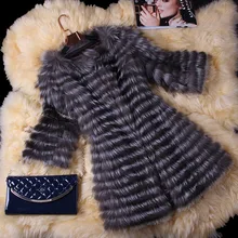 2016 Real Fox Fur Coat 3 4 Sleeve Autumn Winter Genuine Women Fur Trench Outerwear Jacket