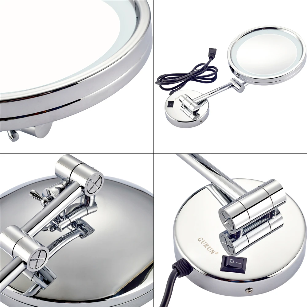 Gurun LED Makeup Mirror 2017 New arrival Mirror surface can be turned fixed on the wall 4