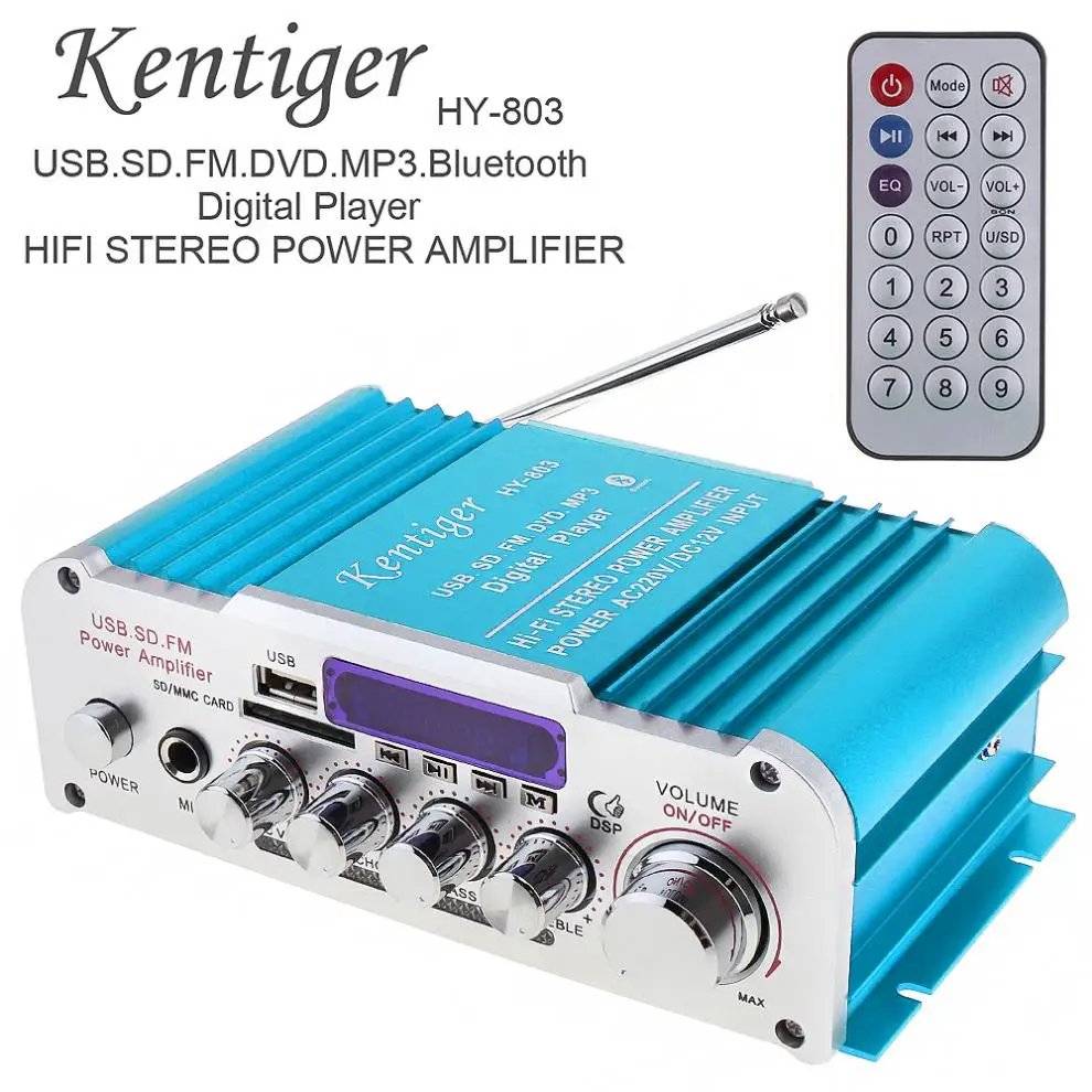 

HY-803 2CH HI-FI Bluetooth Car Audio Power Amplifier FM Radio Player Support SD / USB / DVD / MP3 Input for Car Motorcycle