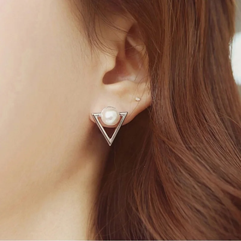 

New Ear Jewelry Studs Earrings Cute Triangle Pearl Earring Gifts For Women Jewelry Gold Perle Boucles D'Oreilles Pour Les Femmes
