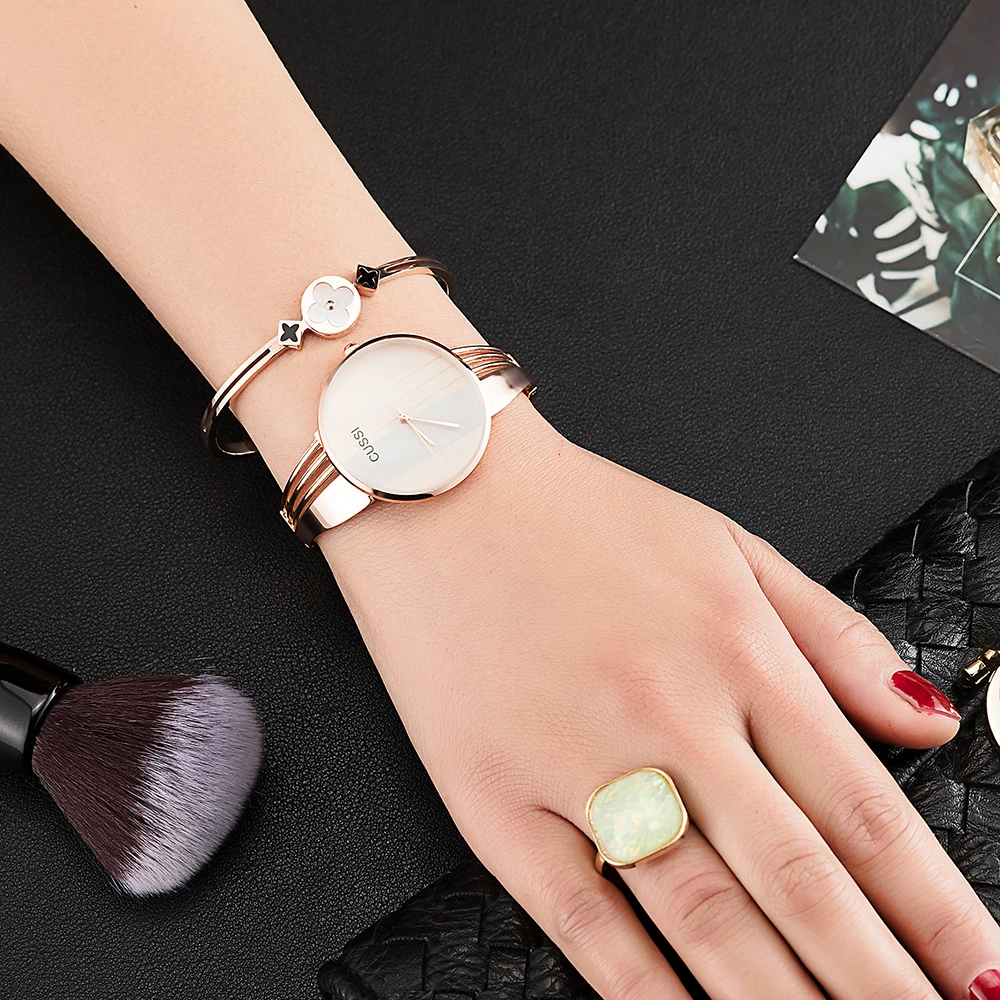 Часы для женщин модный бренд CUSSI 4 шт. женские наручные часы/браслет/серьги/кольцо подарочные наборы браслет из нержавеющей стали топ дизайн