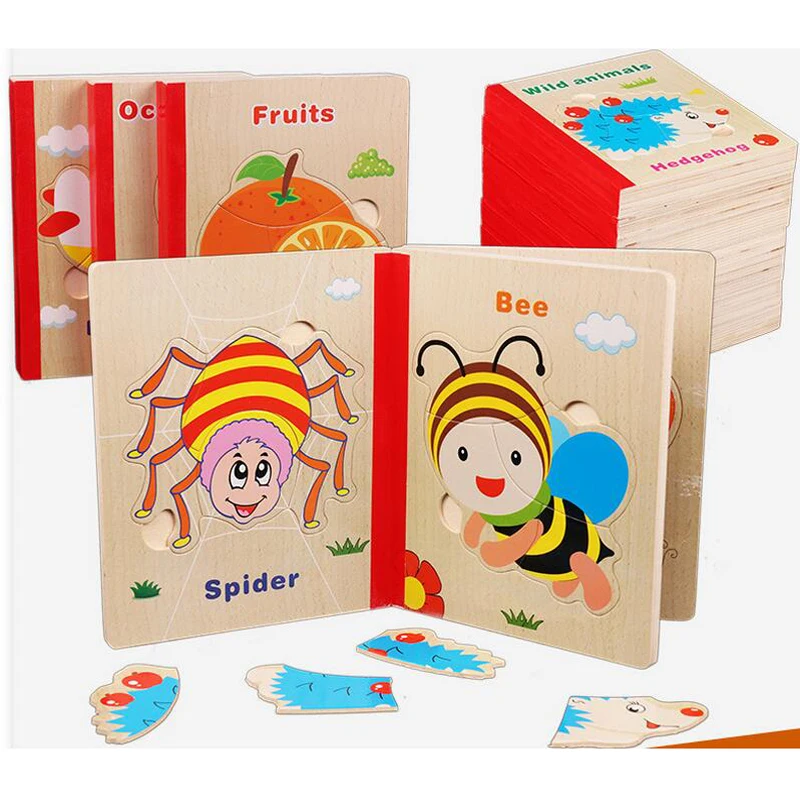 

Learning Education Wooden Infant Puzzle Early Learning Wood Book Color Cognition Kids Toys MT77