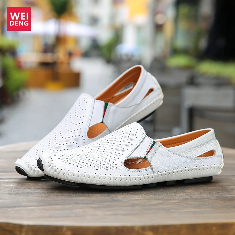 

WeiDeng Men Cow Genuine Leather New Arrival Casual Women Slip On Walking Non Slip Light Tenis Best Shoes Plus Size 38-46