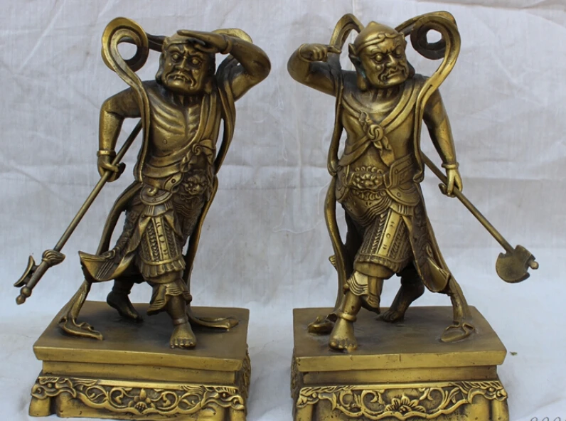 

JP S0114 8" Chinese Bronze Protect BiXie Immortal Door God Warrior General Statue Pair