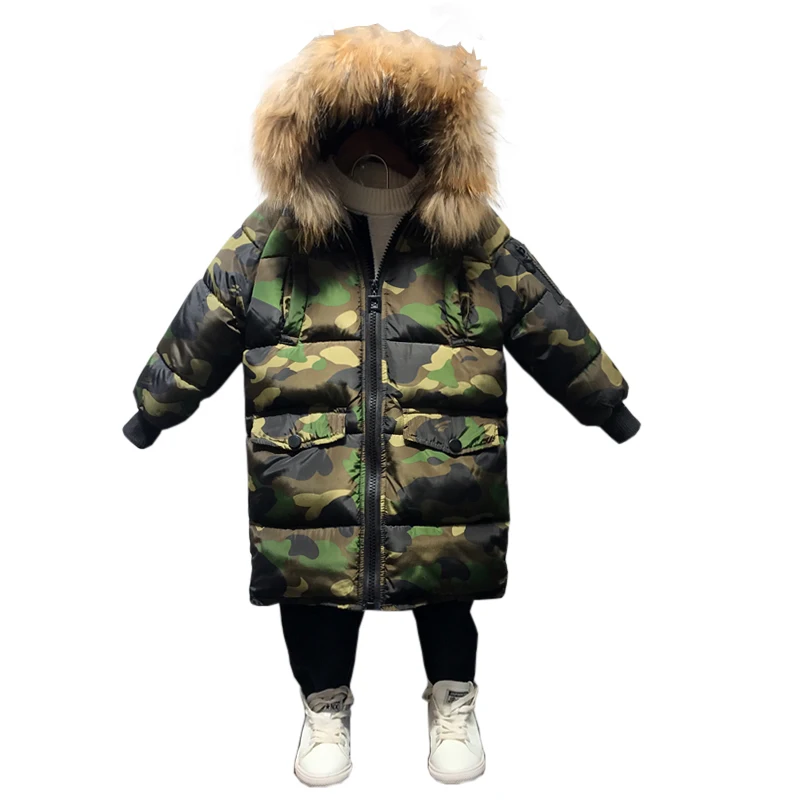 Новинка; камуфляжная зимняя куртка для мальчиков; теплые плотные пальто с капюшоном; Jongens Winterjas; зимняя куртка для мальчиков; 7WT026