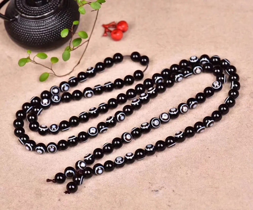 

8mm Certificate Natural Natural Eye Agate 108 Prayer Beads Bracelet White Line Eye Totem Amuelt Elastic Women Man Necklace AAAAA