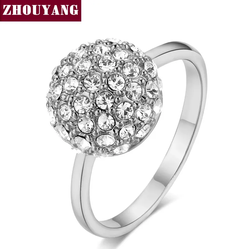 

ZHOUYANG Top Quality ZYR152 Concise Ball Crystal Ring Silver Color Austrian Crystals Full Sizes