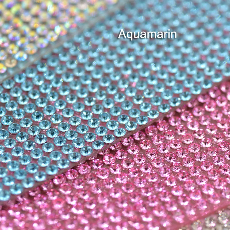 JUNAO 24*40cm Clear Hotfix Glass Rhinestone Mesh Trim Crystal Fabric Sheets Strass Applique for Dress Jewelry Decoration