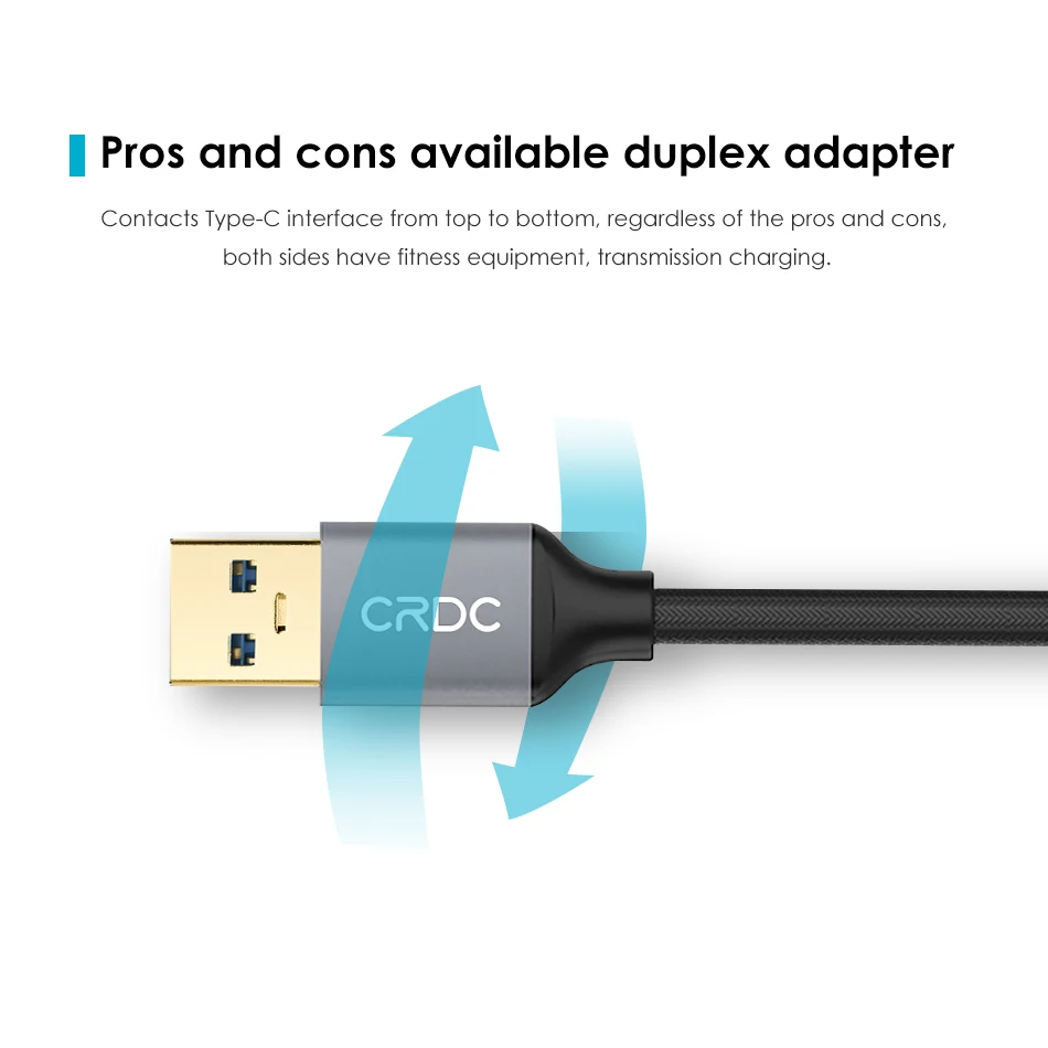 Type-C кабель CRDC USB 3,0-C Высокоскоростной плетеный кабель для быстрой зарядки и передачи данных для Macbook samsung S8 Xiaomi mi5 mi6 huawei