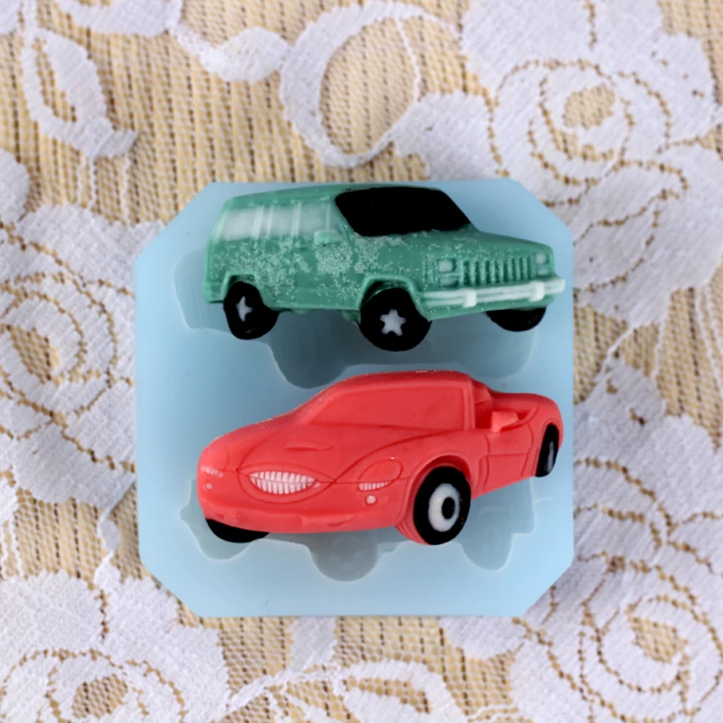 Two Cavities Lovely Car Shape Silicone Fondant Mold Kid Cake Decorating