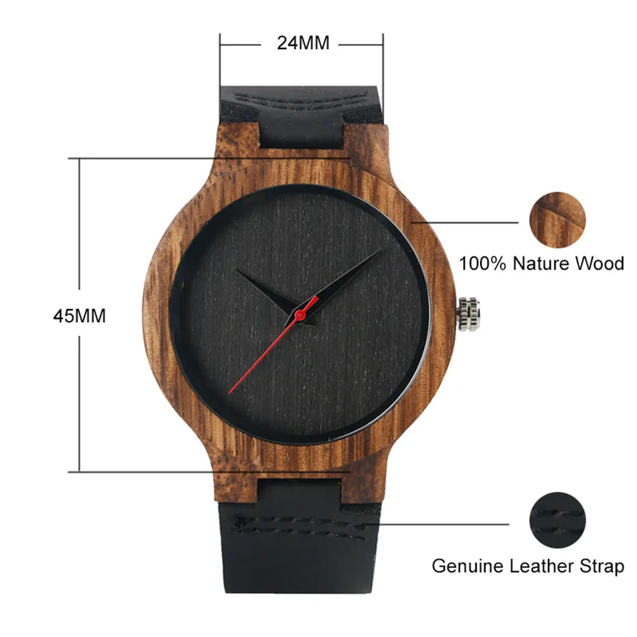 wood watch mens quartz bamboo watch leather clock watch men's wristwatch (1)
