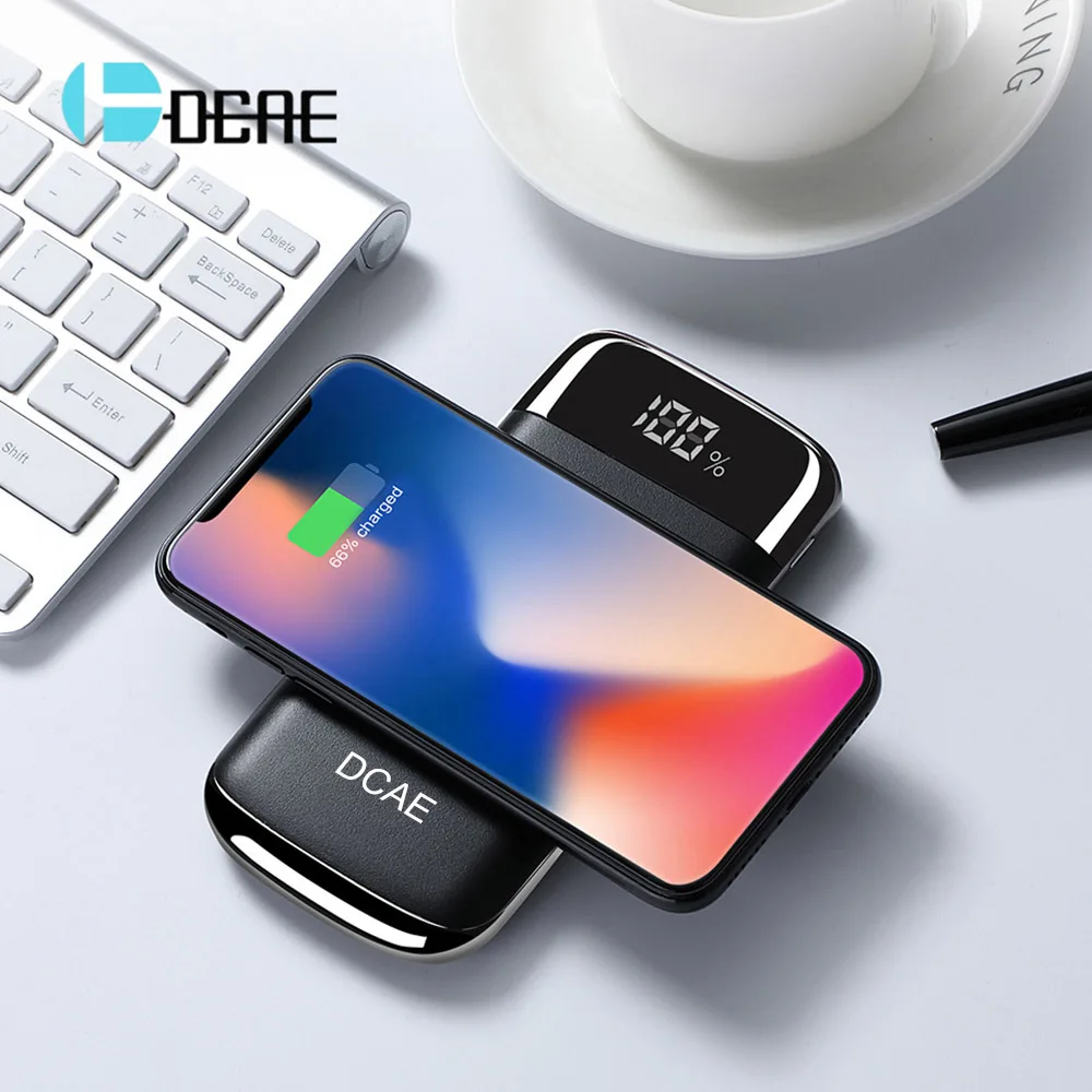 

DCAE QI Wireless Charger Power Bank 10000mah External Battery 2 USB Powerbank for iphone XS Max X 8 Samsung S9 S8 Xiaomi Huawei