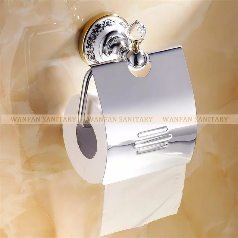 Держатель для бумаги, модный хрустальный серебряный держатель для бумаги, аксессуары для ванной комнаты, настенный латунный держатель для туалетной бумаги 6310