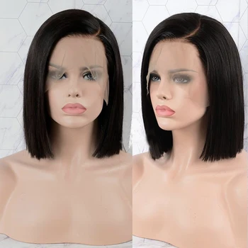 

LUFFYHAIR 13X6 Lace Front Wigs Brazilian Straight Remy Hair Glueless Left Side Part Short Bob Lace Front Human Hair Wigs 150%