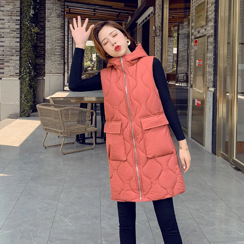 New fashion thicken warm cotton down vest women single button loose version long sleeveless coat women winter veste femme