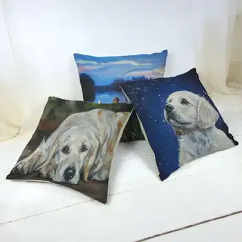 

Cute Dog Funny Expression Cushion cover Golden Retriever Butterfly Child Lake 45X45cm Cotton Linen Family Decoration Pillowcase
