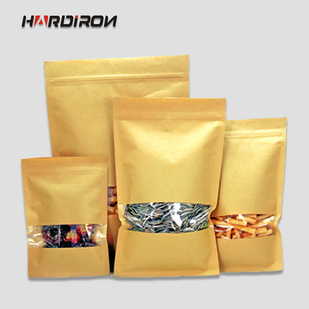 

Kraft Paper Bags with Square Window/ kraft paper Recloseable Flat Bottom Pouch/ Dry Food Tea Snacks Storage Package Bags