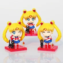 3Pcs/Set Sailor Moon Figures Tsukino Usagi Action Figure Toys Q Version PVC Collectible Model Dolls Toy 9cm Approx Great Gift