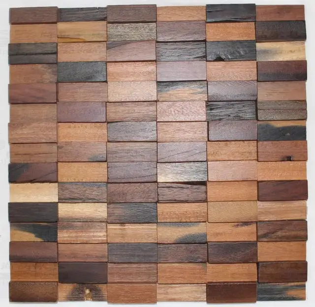 Buy 3D strip rectangle natural rustic wood wall tile
