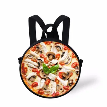 

Noisy Desigs Fruit Pizza Printed School Bags Mini Girl Boy Round Bag Wholesale New Arrivals Baby Bookbag Kids Rucksack Women bag