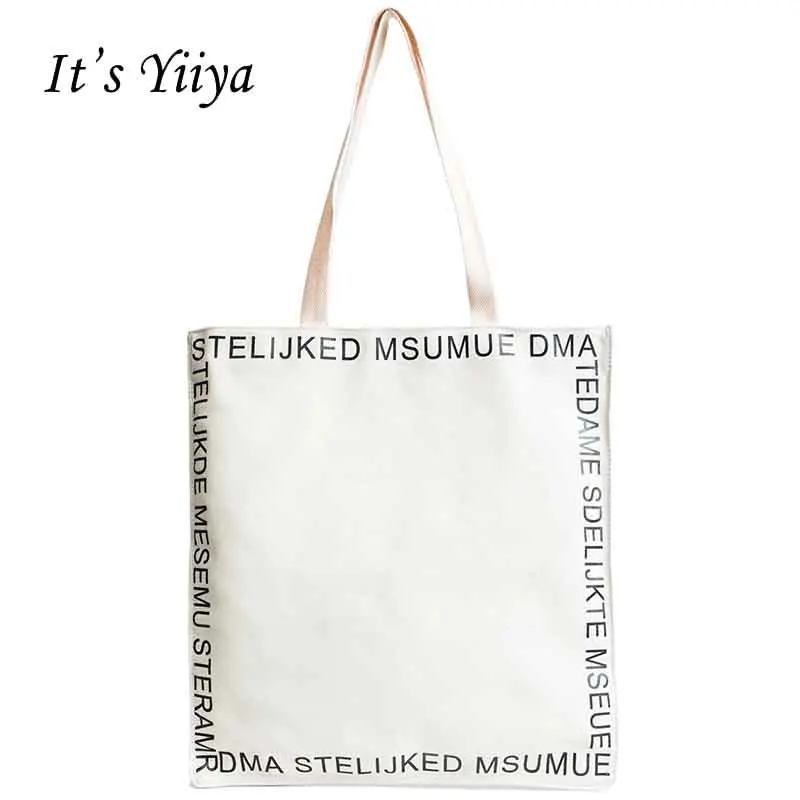 

It's Yiiya Solid Zipper Big Letter Fashion Lady Student Bag Pattern Portable Women Shoulder Bags Handbags Shopping Bag XK8322