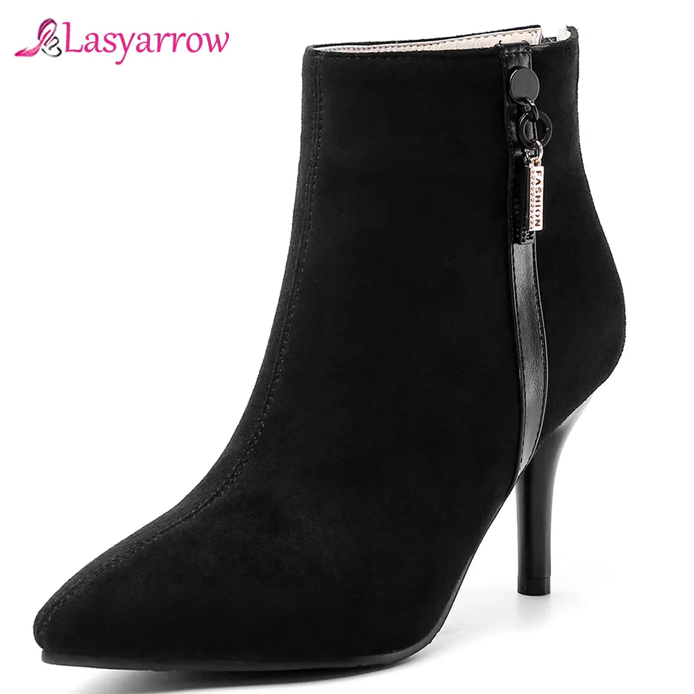 

Lasyarrow fashion women's ankle boots for autumn winter back zipper pointed toe thin high heels dress shoes ladies women J1014