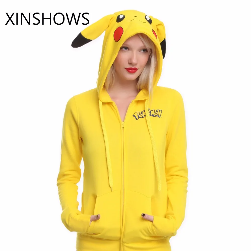 Толстовки с капюшоном Pokemon sudaderas mujer, костюм с принтом Pokemon Face Пикачу Тоторо, толстовка на молнии с капюшоном