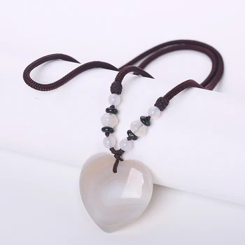 

3A Natural Healing Crystal Heart Shape Reiki Necklace Pendant Opal Necklace Fashion White Color Stone Pendant Necklace For Women