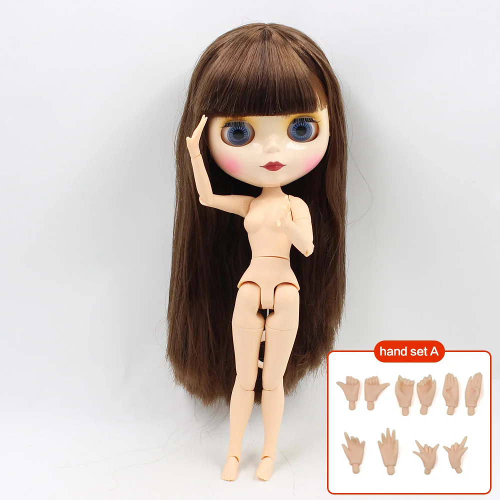 Обнаженная кукла Blyth No. BL0057-5000 каштановые прямые волосы с челкой суставное тело белая кожа BJD для девочек игрушки - Цвет: like the picture