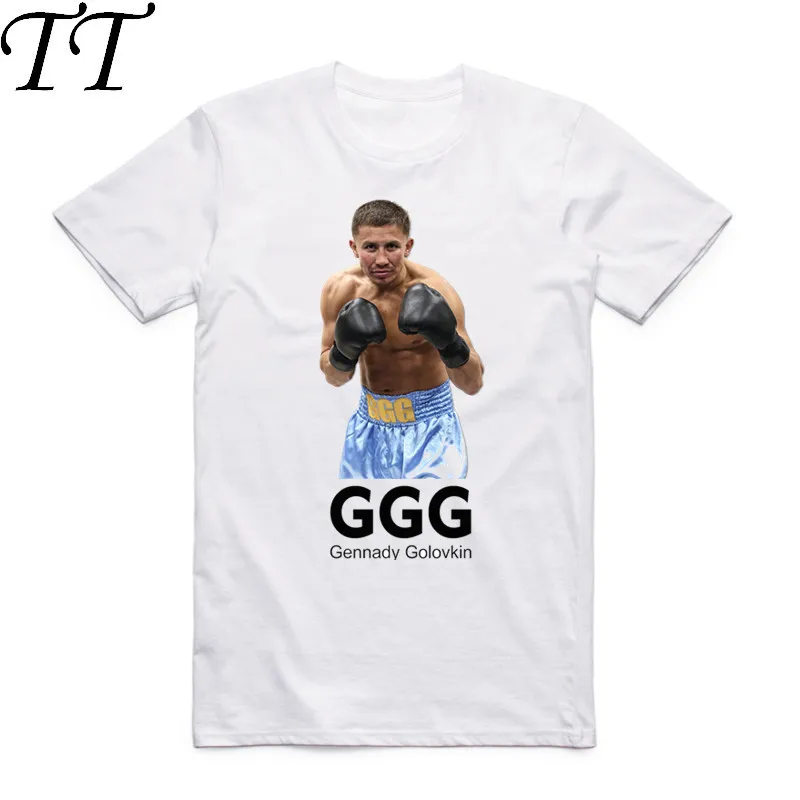 2019 Мужская футболка с принтом Gennady Golovkin GGG Модная белая коротким рукавом и круглым