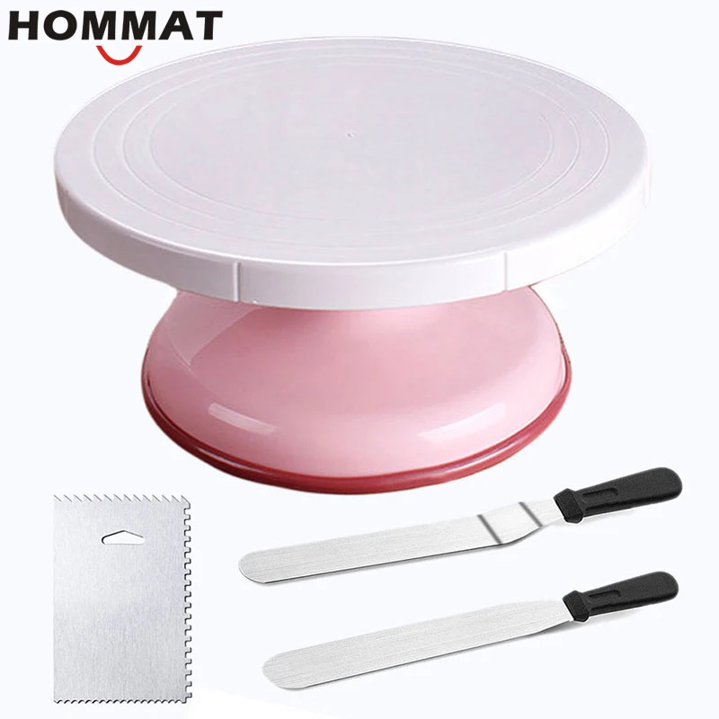 10'' Cake Turntable Cake Decorating Stand Revolving Rotating w/ Decorating Comb Icing Smoother