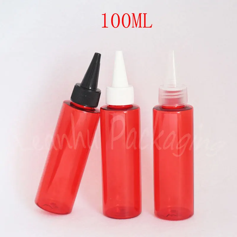 

100ML Red Plastic Bottle Pointed Mouth Cap , 100CC Jam / Cosmetic Water Packaging Bottle , Empty Cosmetic Container