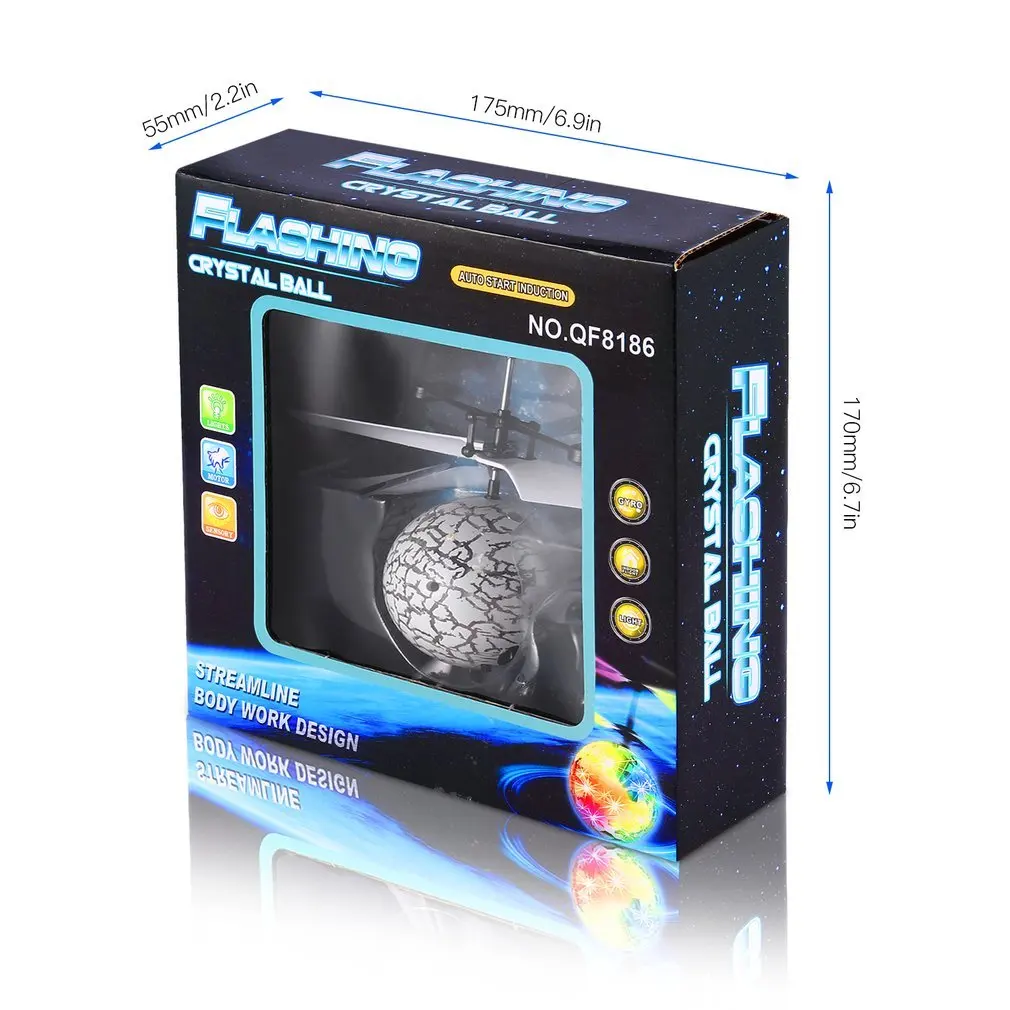 OCDAY Flying Ball Luminous Flight Balls Magic Sensing Crystal Aircraft Light-up Toys for Kids LED Glowing Mini Helicopter