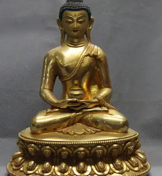 

Tibet Temple Pure Copper Bronze 24K Gold Gild Amitayus Shakyamuni Buddha Statue
