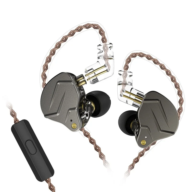 gray with mic KZ ZSN Pro наушники HIFI динамик сбалансированный арматурный водителя Гибридный тяжелый бас наушники DJ Sport 3,5 мм проводные наушники - Цвет: gray with mic