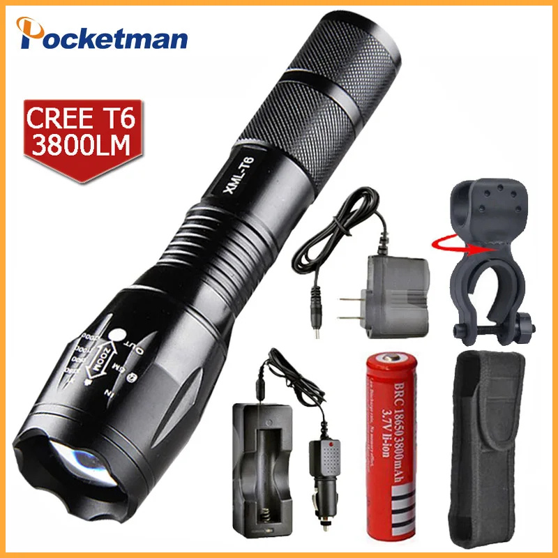 

100% Authentic E17 3800 Lumens 5-Mode XM-L T6 LED Flashlight Zoomable rechargeable Focus Torch by 1*18650 or 3*AAA