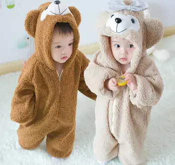 

Bear Baby Hooded Rompers Costume Plush Shirley Conjoined Autumn Warm Climbing Clothes INS Newborn kids Outerwear Christmas Gift