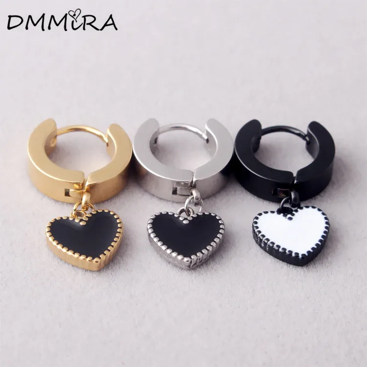 Модные женские туфли Small Huggie Earrings цвет серебристый, Золотой Нержавеющая сталь Черный Капельное Нефть белый, как Сердца Хооп Серьги Huggie ювелирные изделия