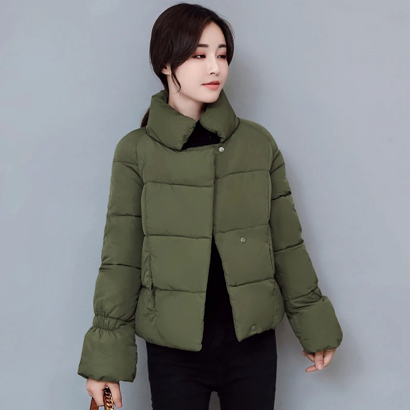QPUDPK однотонное зимнее пальто для женщин с длинным рукавом Короткая парка толстое теплое пальто с хлопковой подкладкой зимняя верхняя одежда женская куртка
