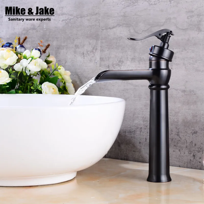 

Bathroom Black bronze high waterfall basin faucet black tall square faucets deck waterfall water tap basin stand tap FH3369