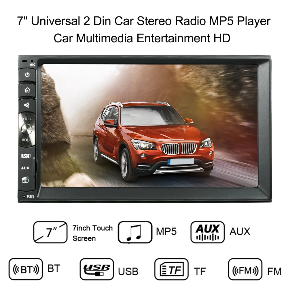 

7" Universal Car 2 Din Multimedia Entertainment MP5 Player Car Stereo Radio HD BT USB/TF AM/FM Aux Input with Remote Controller