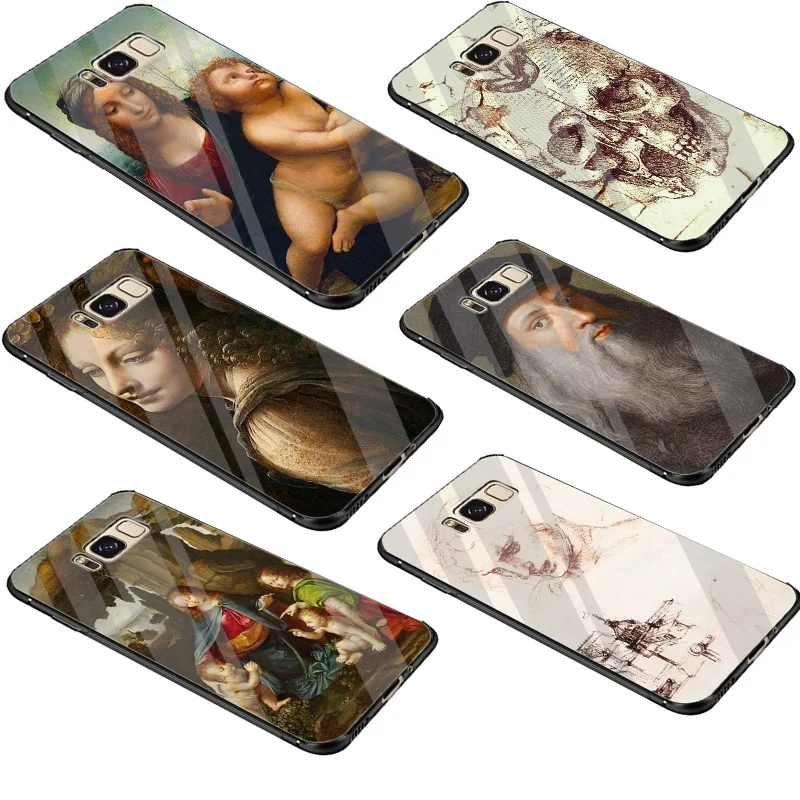 Стеклянный чехол Leonardo Da Vinci для Samsung A10 A20 A30 A40 A50 A60 A70 S7 Edge S8 S9 Plus S10 Note 8 9 | Мобильные