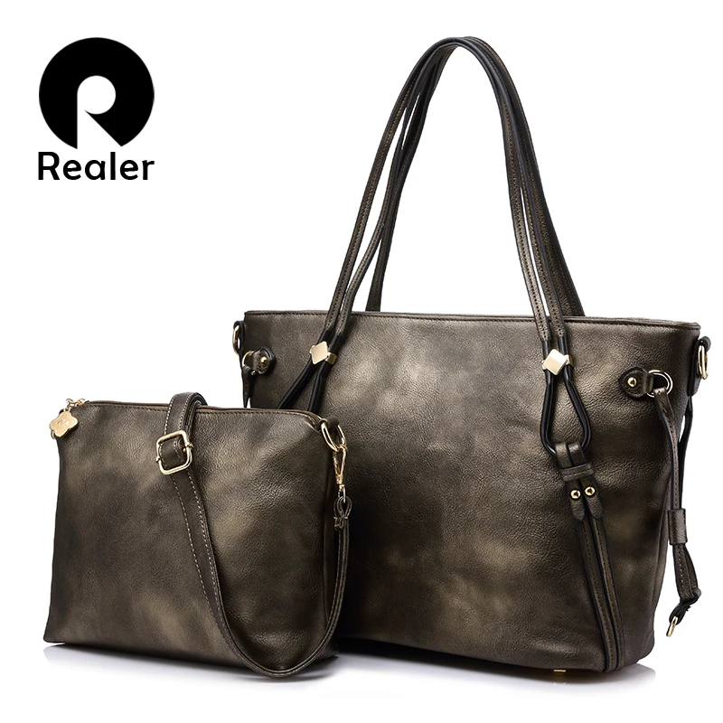 Prix pour REALER Femmes De Mode Composite Sacs 2 Pcs/ensemble Sacs À Main de Haute Qualité Épaule Femelle Sacs Solide dames Messenger Sac Prix pour REALER Femmes De Mode Composite Sacs 2 Pcs/ensemble Sacs À Main de Haute Qualité Épaule Femelle Sacs Solide dames Messenger Sac