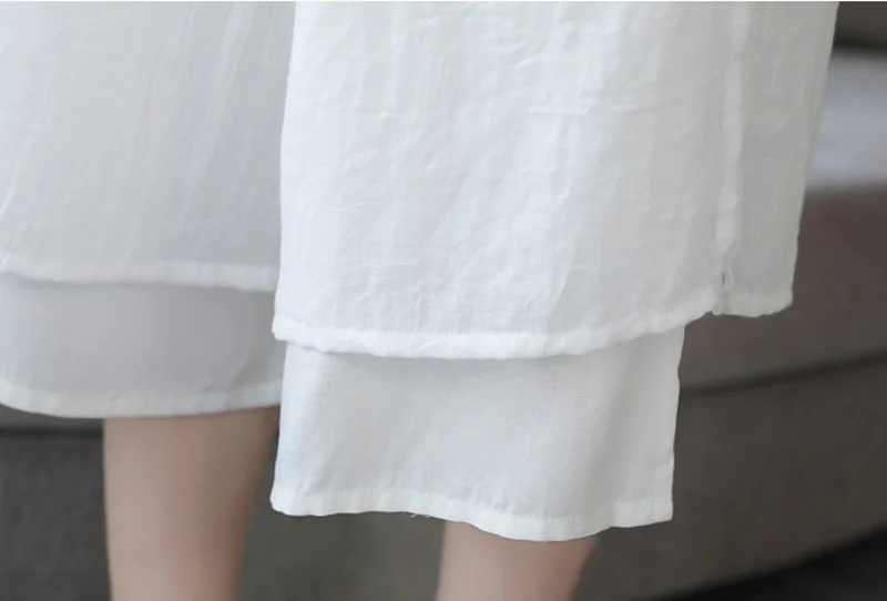 Летний комплект из двух предметов для женщин, хлопковый льняной Топ Cheongsam+ широкие брюки, костюмы, элегантная женская Этническая одежда AA4714