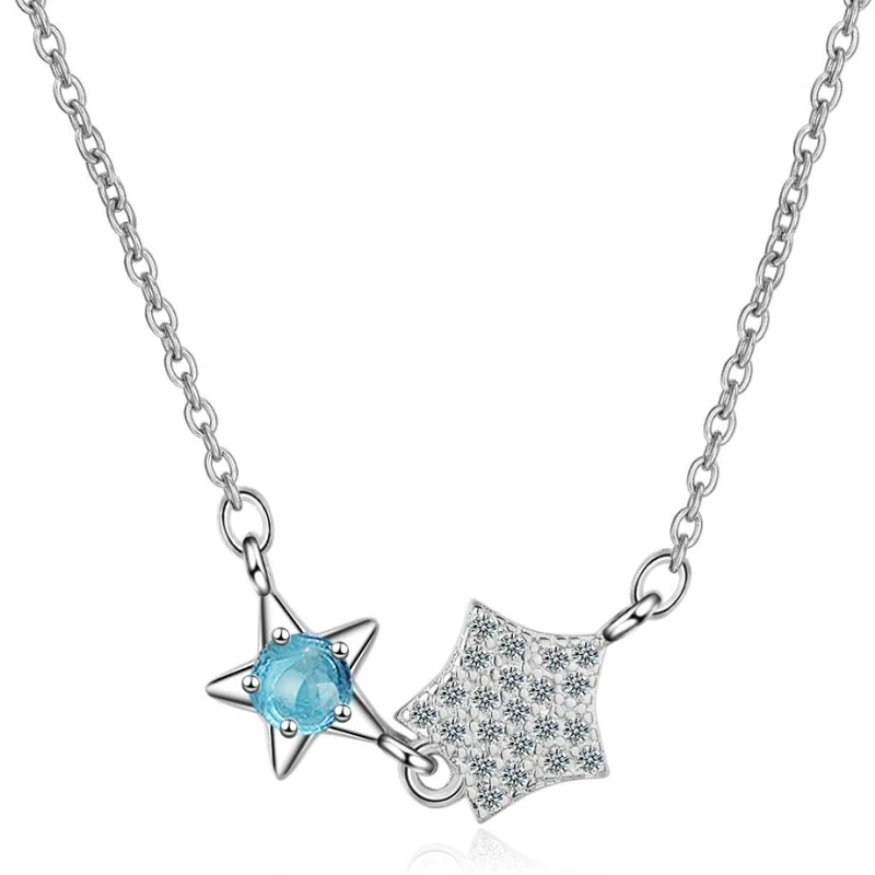WYEAIIR синий градиент кристалл звезды изысканный темперамент подарок 925 пробы Серебряный ключицы цепи женское ожерелье