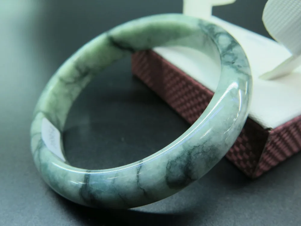 

free shipping 1142 New Arrives Natural A Grade Aqua Spotted Dark Green Jade (Jadeite) Bangle