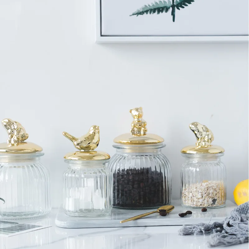 Скандинавские золотые керамические стеклянные герметичные банки Свадебные десертные банки для закусок банки для хранения новогодние принадлежности для украшения стола