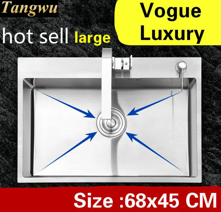

Free shipping Apartment wash vegetables kitchen manual sink single trough 304 stainless steel vogue large hot sell 680x450 MM